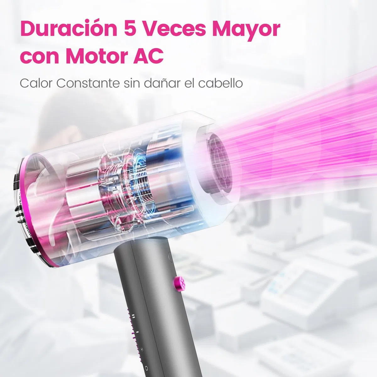 Secador Pelo Ionico, Secadores de Pelo iones Profesional Hair Dryer Motor AC Motor Rápido, 3 Temperaturas, 2 Velocidades, Difusor y Concentrador (Gris Mate)