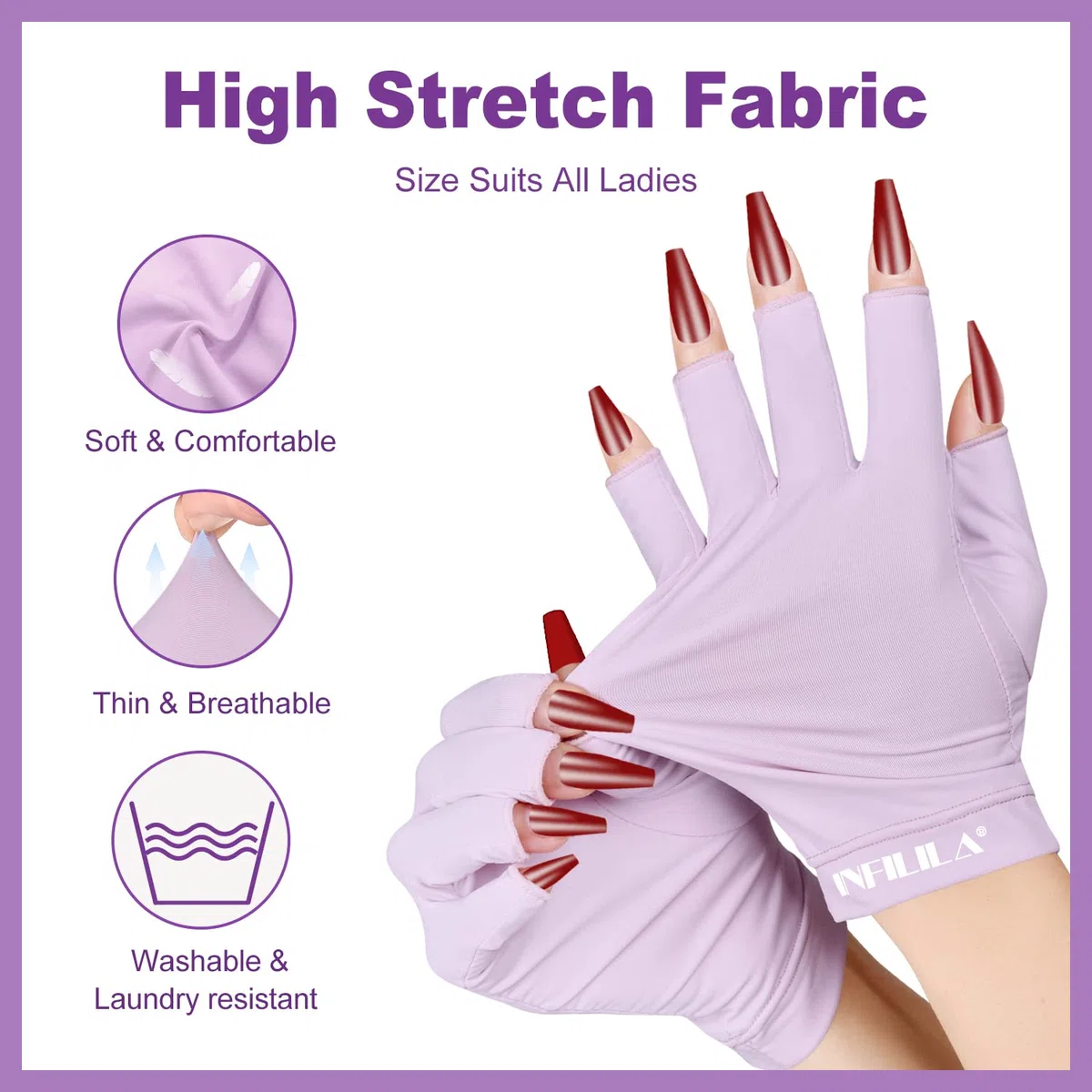 INFILILA - Guantes UV para uñas, guantes anti luz UV para uñas de gel, guantes profesionales de protección UV UPF 99+ para manicura de gel, cuidado de la piel, guantes sin dedos para proteger las