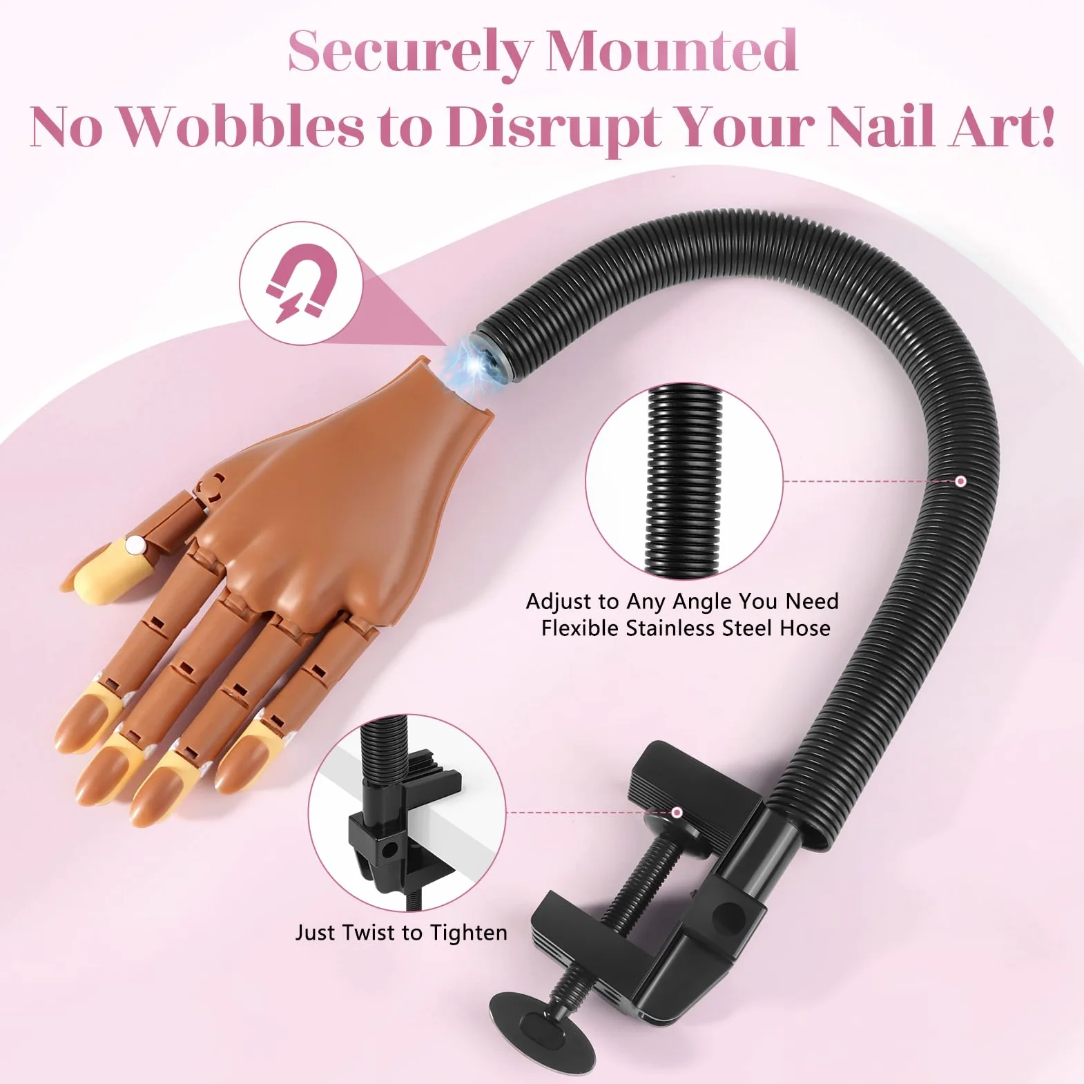 Mano de práctica magnética para uñas acrílicas: mano flexible para practicar uñas para principiantes, mano realista de entrenamiento de uñas para salones de belleza y hogar, mano falsa flexible