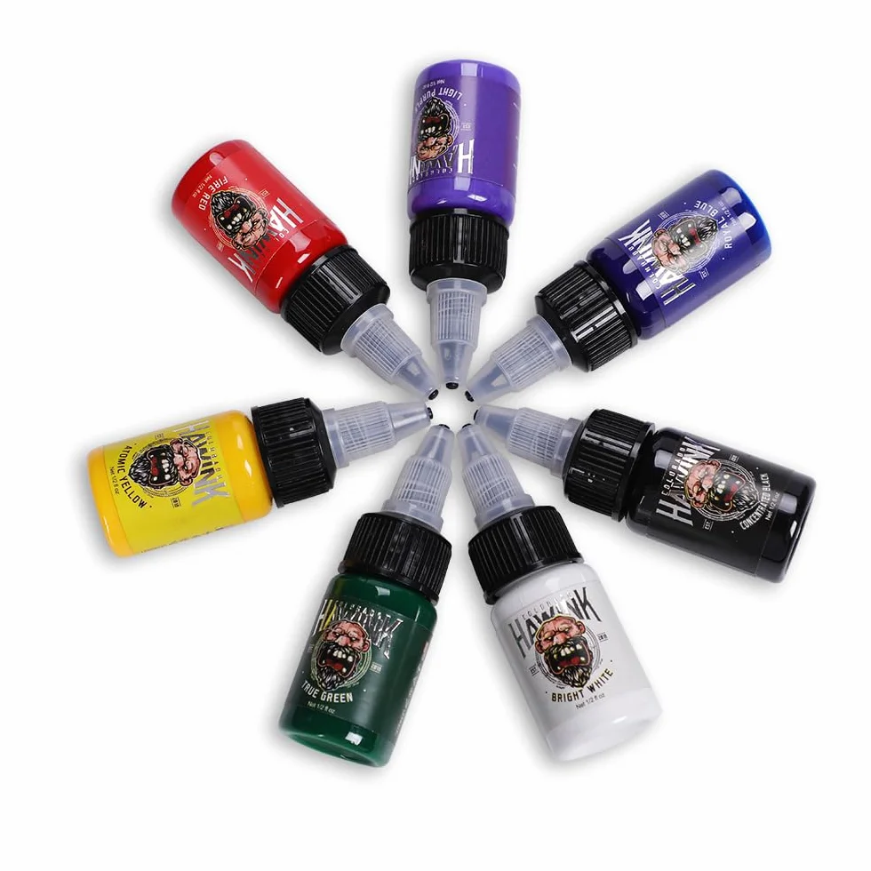 HAWINK Tinta Kit Tatuaje Profesional 0,5oz (15ml) 7 Botellas Tattoo Ink Kit