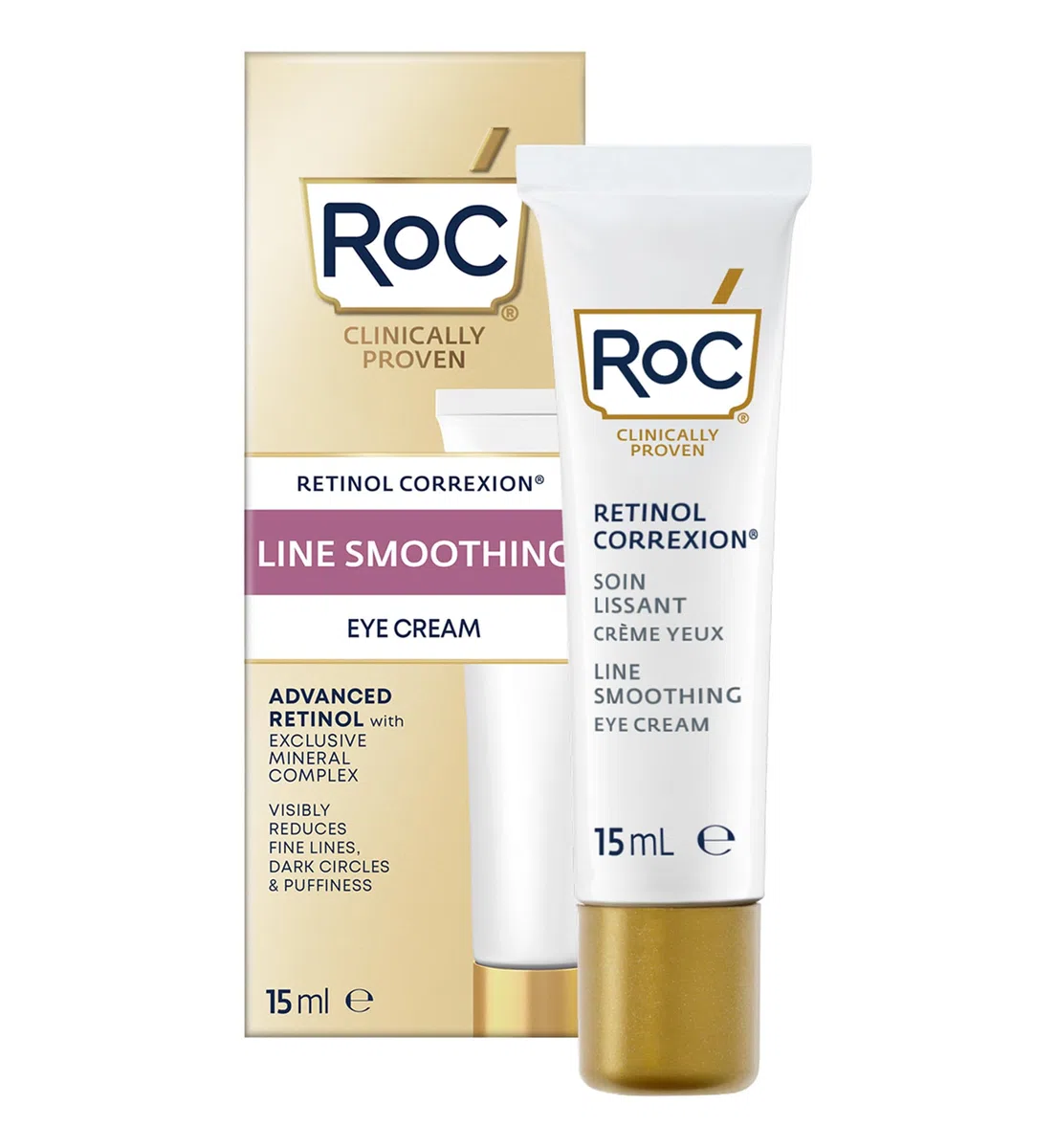 RoC - Retinol Correxion Suavizado de Líneas Crema Contorno de Ojos - Reduce Visiblemente la Hinchazón y las Ojeras - Antiarrugas y Antiedad - 15 ml
