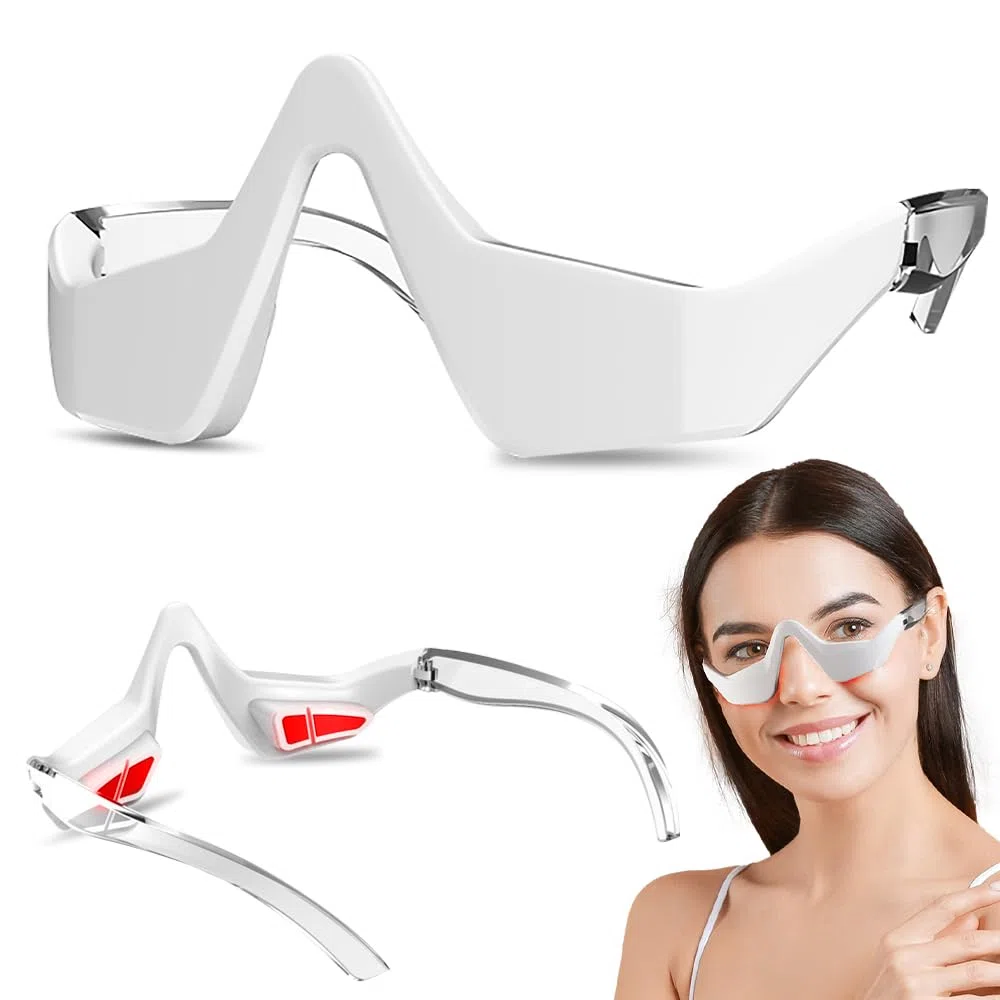 Terapia Luz Roja Masajeador Ojos, Luz Roja Terapia Masajeador de Ojos, Gafas Presoterapia Ocular, Gafas Masaje Ojos, Masajeador Contorno de Ojos para Antiarrugas, Crema Ojeras y Bolsas