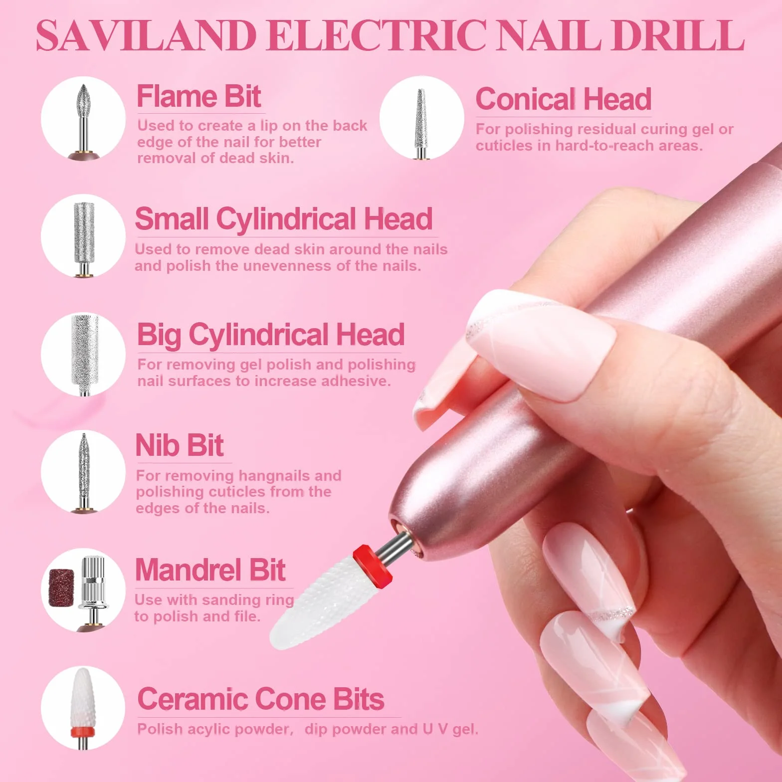 Saviland Kits De Uñas AcríLicas Para Principiantes: Polvo AcríLico Rosa Blanco Transparente, Cepillo De Uñas Líquido AcríLico, Taladro Eléctrico Para Uñas, Imprimación Para Uñas
