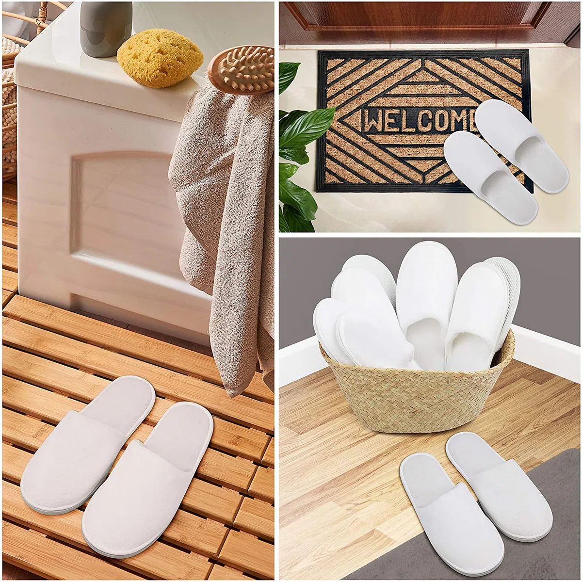 Zapatillas de Hotel 6 pares Pantuflas Invitados Punta Cerrada Lavable Vellón Coralino Esponjoso de Tamaño General Pantuflas Desechables por Baño Invitados Hogar Bodas