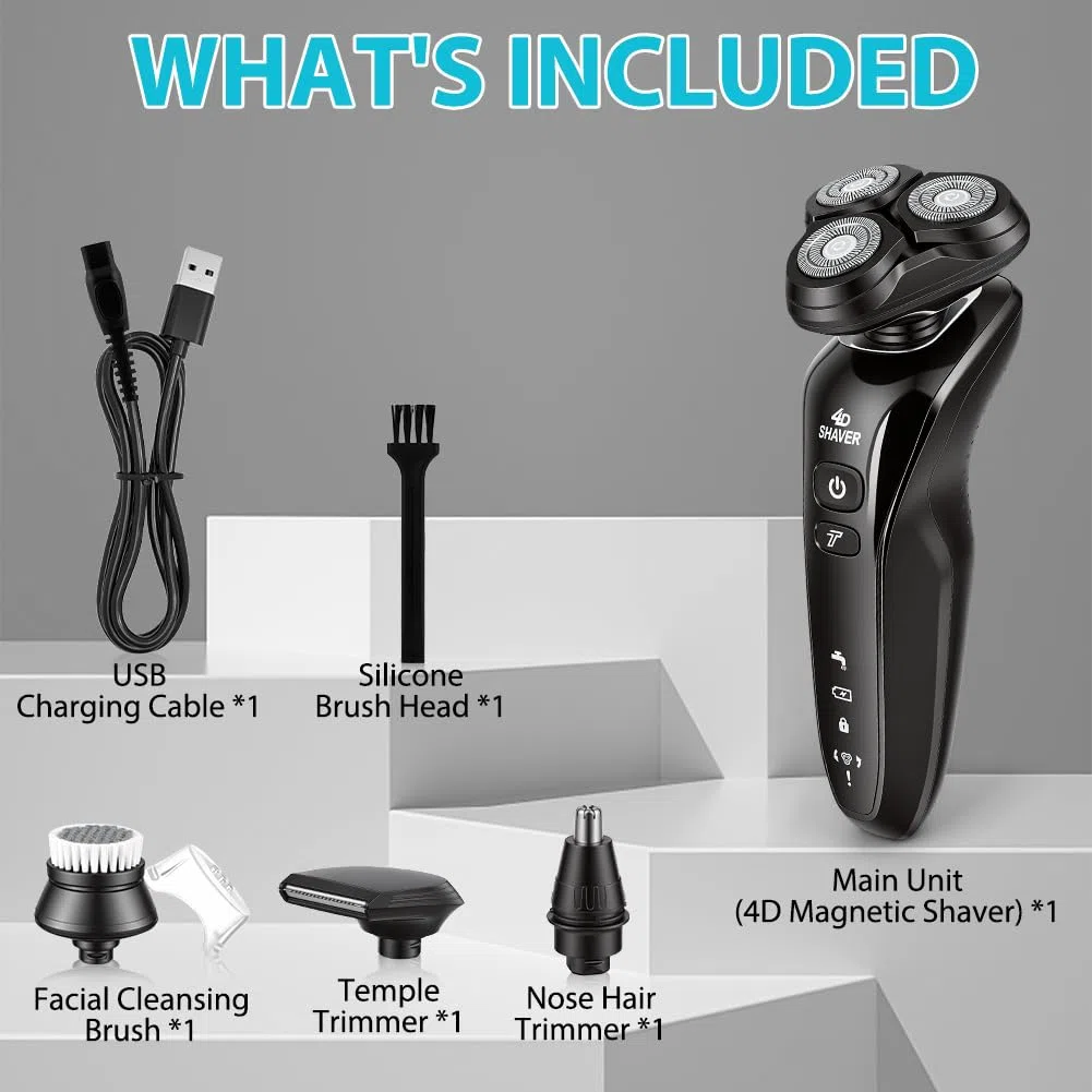 Aolso Afeitadora Eléctrica Hombre,3 in1 Afeitadora Eléctrica,Máquina de Afeitar Barba con Cortapatillas,Shave IPX6 Seco Húmedo Afeitadoras Hombre con Cabezal Flotante 4D para Padre,Novio,Marido o Hijo