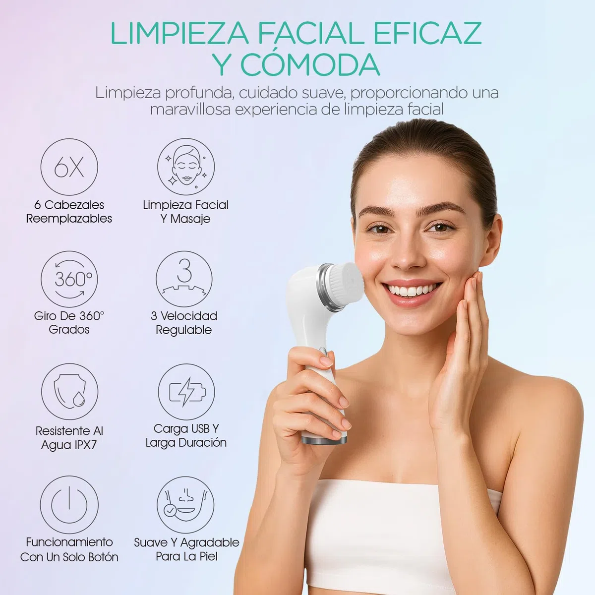 VOYOR Cepillo Limpiador Facial para Limpieza Profunda y Exfoliación Limpiador Facial Electrico con Tres Cabezales de Recambio Diferentes Cepillo Facial Impermeable Tres Velocidades Ajustables FB101