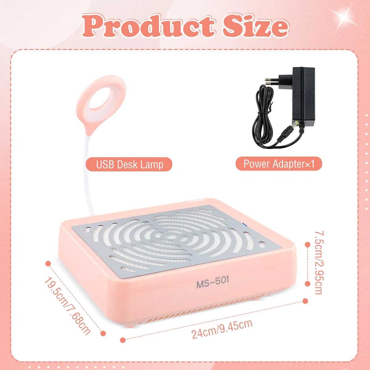 Aspirador Profesional de Uñas con Luz USB, Potente y Silencioso, Colector de Polvo para Manicura y Pedicura, Uso en Casa o Salón de Belleza, Rosa