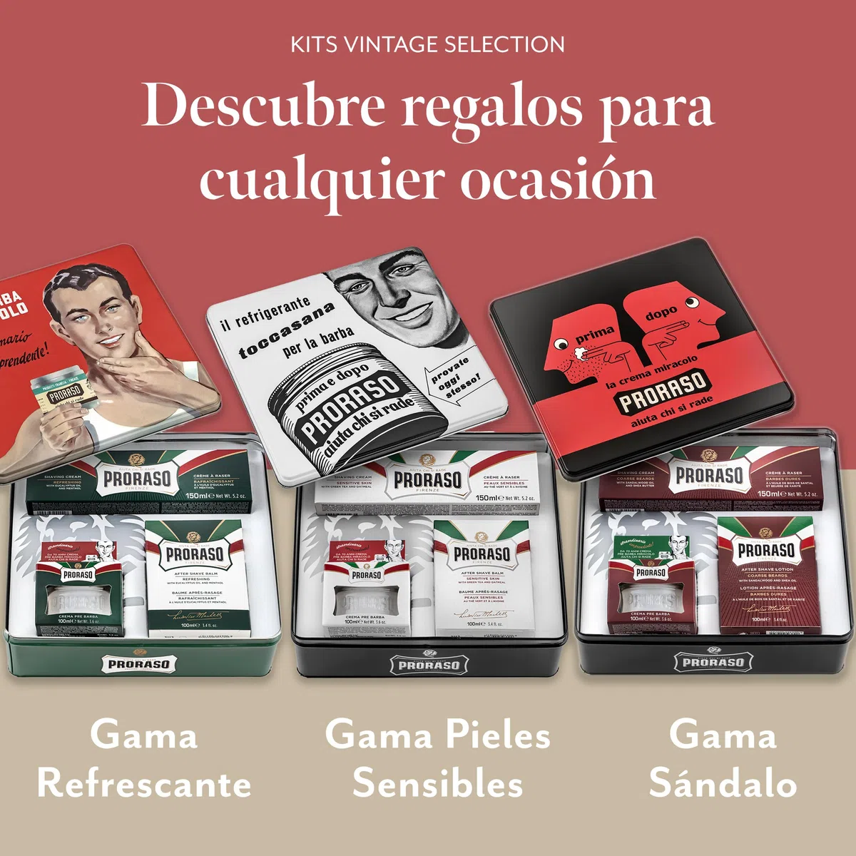 Proraso Vintage Selection, Gama Barbas Duras (pack trío), kit de cuidado barba de lujo con crema de preafeitado, jabón de afeitar en tubo y bálsamo para después del afeitado, Made in Italy