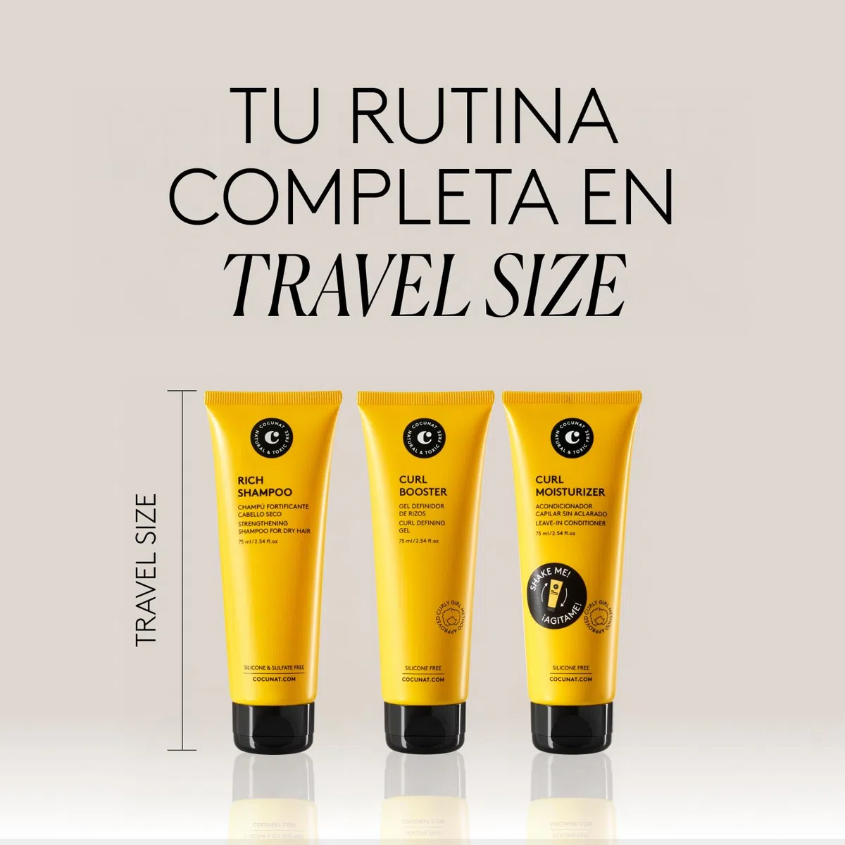 COCUNAT - Travel Size - Pack Curl Booster + Curl Leave In Moisturizer + Champú Rich - Definición de Rizos - Anti Frizz - 75 ml