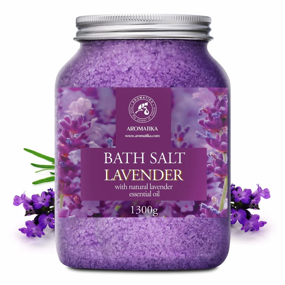 Sales de Baño Lavanda 1300g - Sales Marinas de Baño con 100% Natural Aceite Esenciale de Lavanda son Buenas para Dormir - Reducción de Estrés - Baños - Cuidado Corporal - Relajación - Aromaterapia