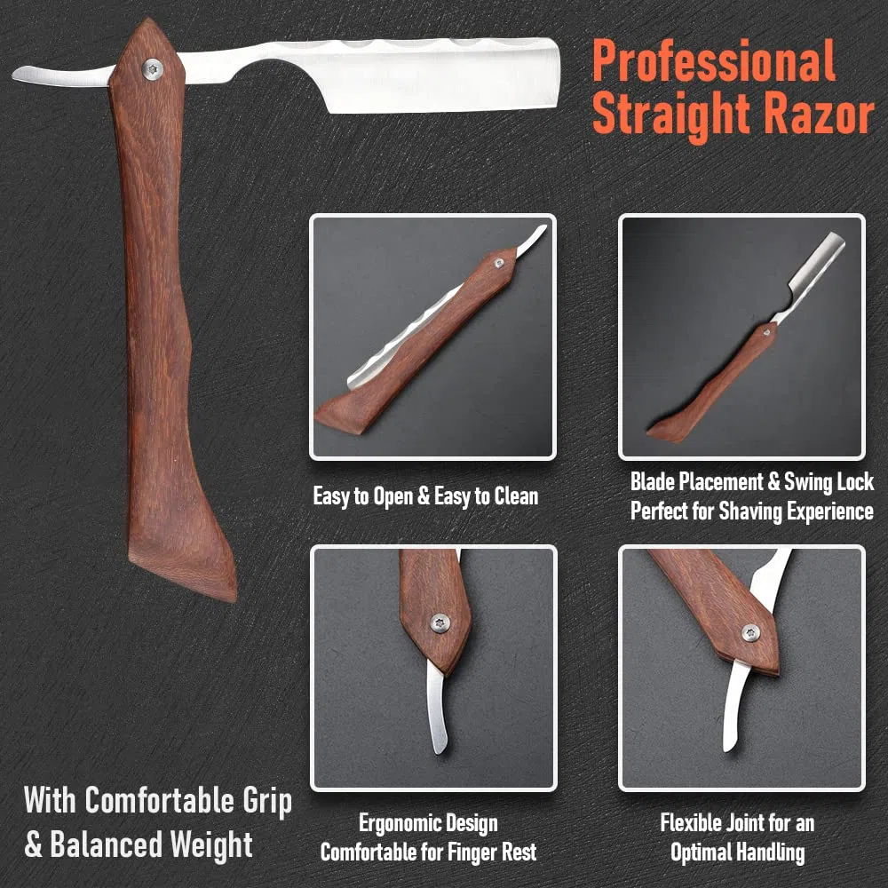 M&LD Kit de Afeitadora, Clasica navaja de afeitar, Afeitadora de Acero Inoxidable para Hombres, Maquinilla de Afeitar de Barbero Profesional Afeitadora de Salón o Hogar, Regalo para Hombres