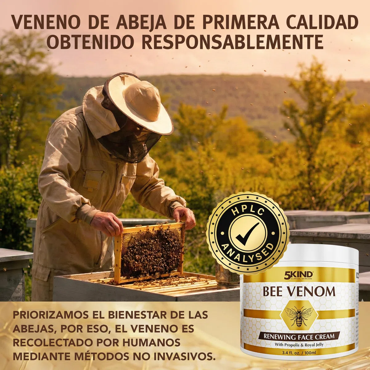 5Kind Crema Facial Renovadora con Veneno de Abeja, Propóleo y Jalea Real 100 ml - Crema Facial Antienvejecimiento con Veneno de Abeja - Crema Antiarrugas con Veneno de Abeja - Bee Venom Cream