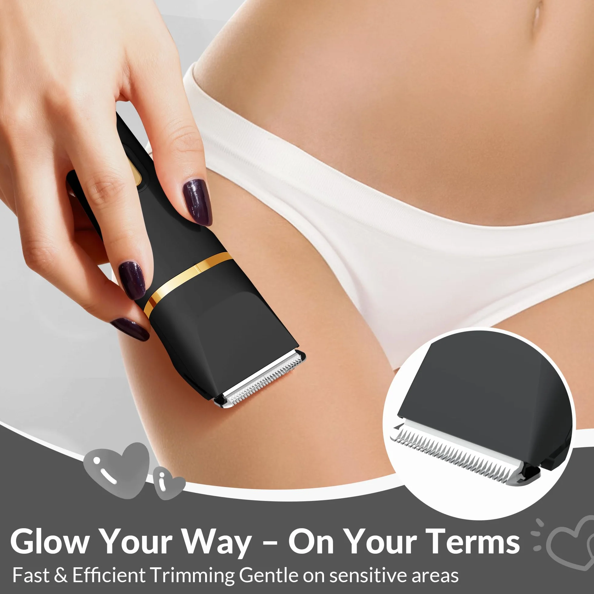 5-en-1 Recortadora de Bikini para Mujeres, Afeitadora Eléctrica a Prueba de Agua IPX7, Máquinas de Afeitar Corporal y Facial Inalámbricas, Kit de Depilación Indolora, Negro