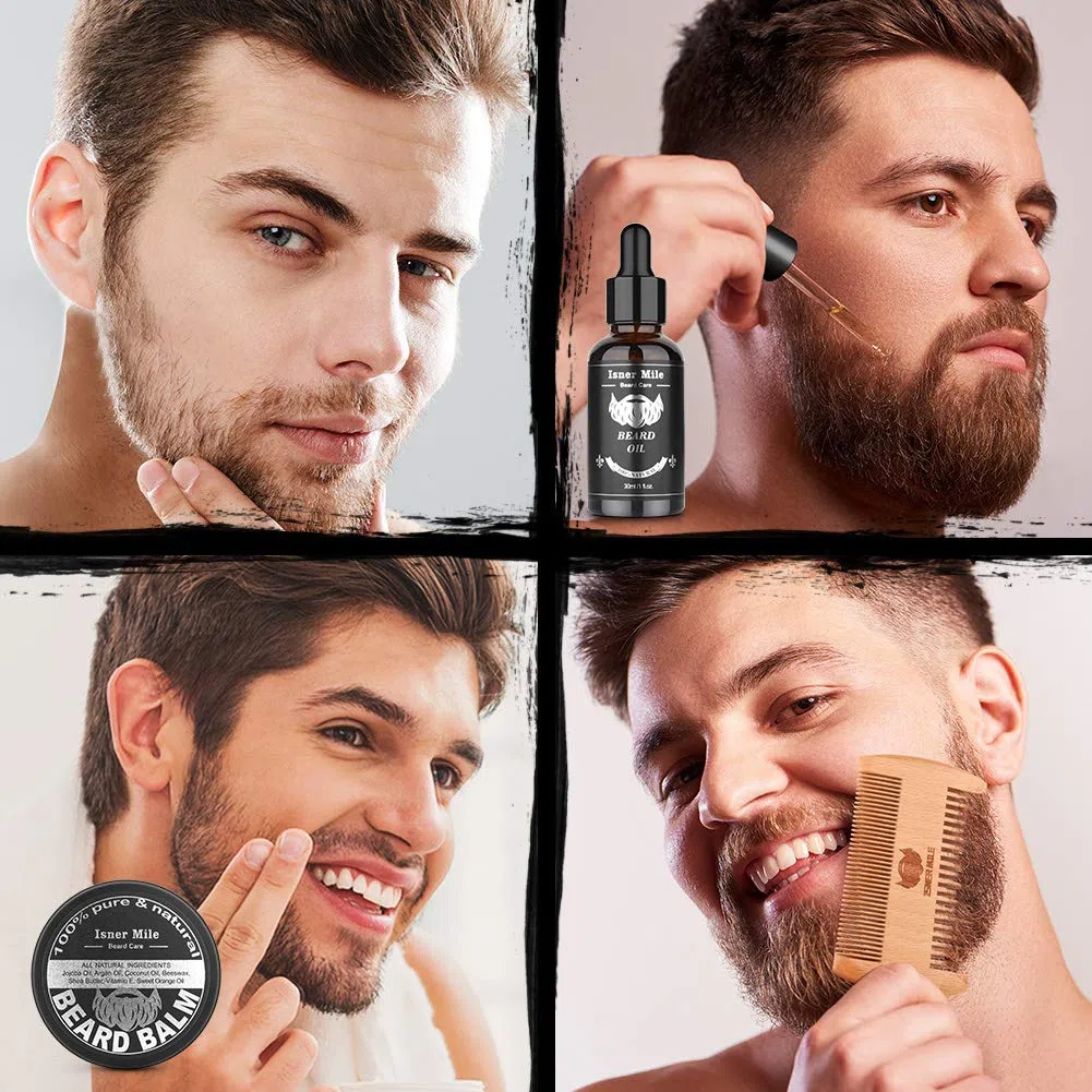 Kit De Barba Para Hombre Con Aceite De Barba, Peine De Barba, BáLsamo De Barba