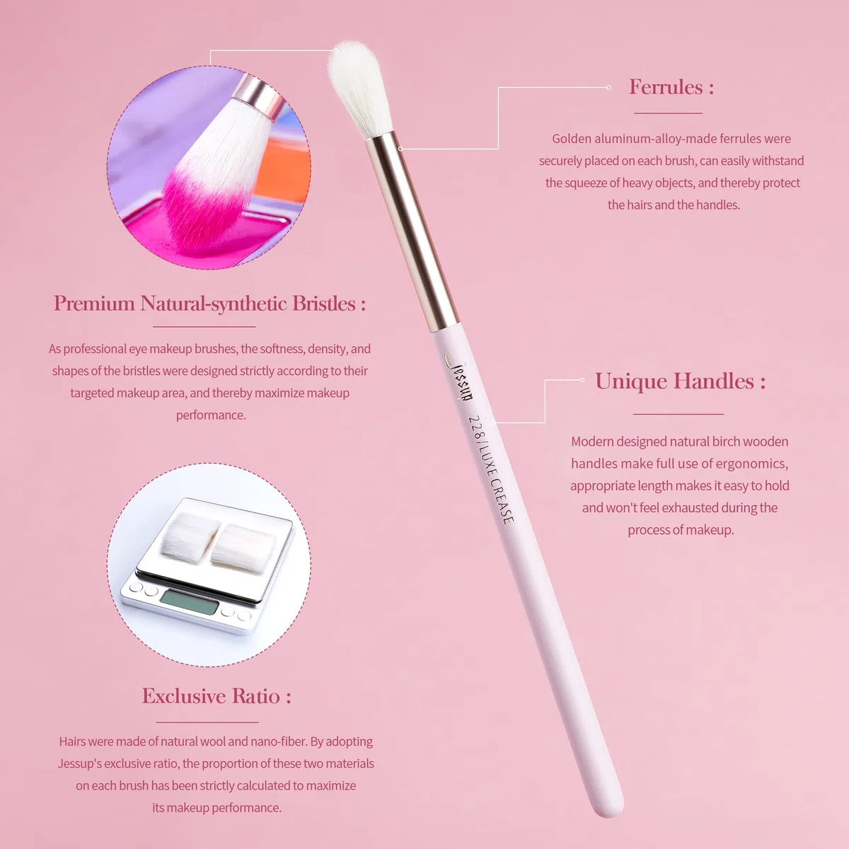 Jessup De Brochas De Maquillaje De Ojos Jessup, 15 Piezas Profesionales, Corrector De Mezcla De Sombras De Ojos, Brochas Para Delineador De Ojos, Blushing Bride T294