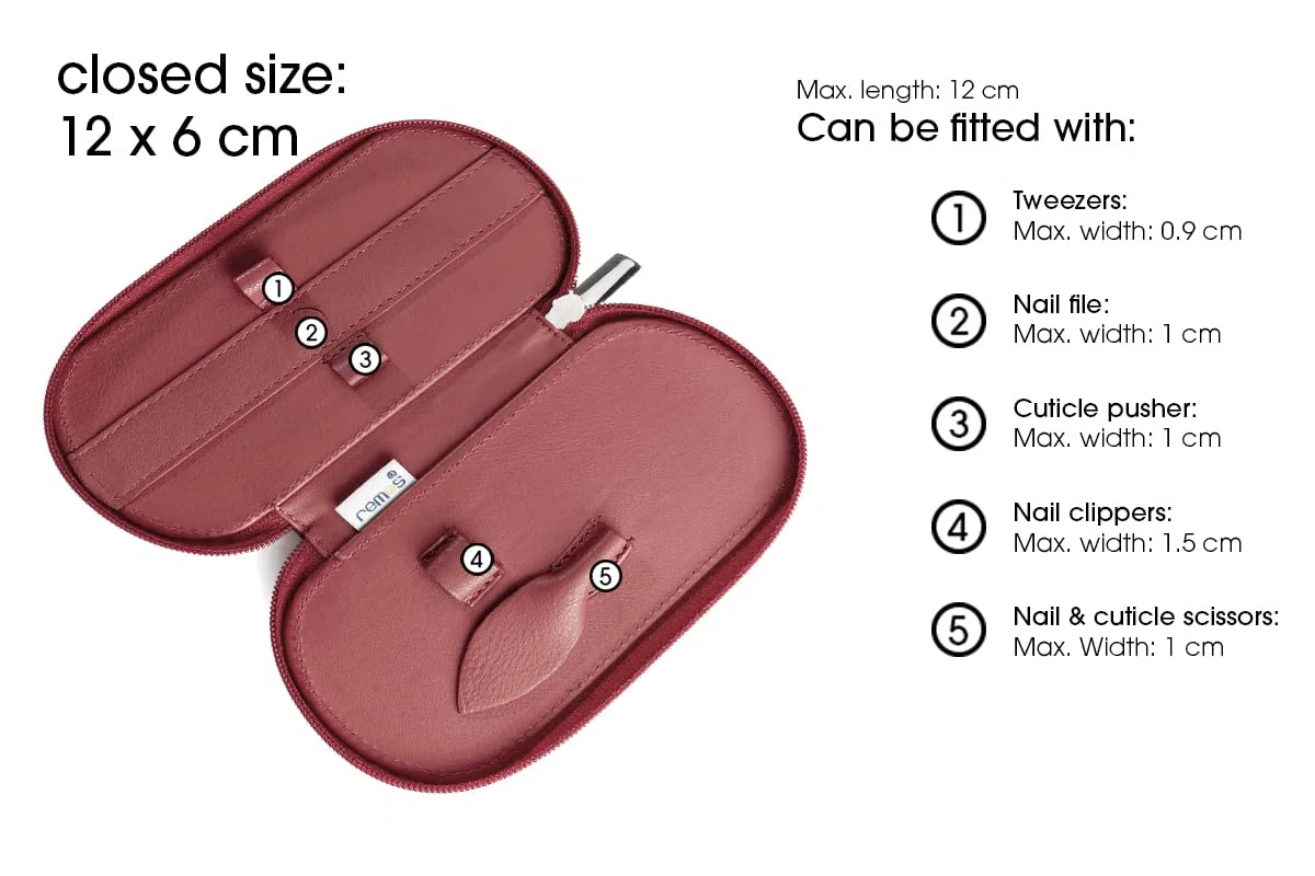 REMOS Estuche manicura vacío de Piel auténtica para equipar con 5 Instrumentos - Rojo