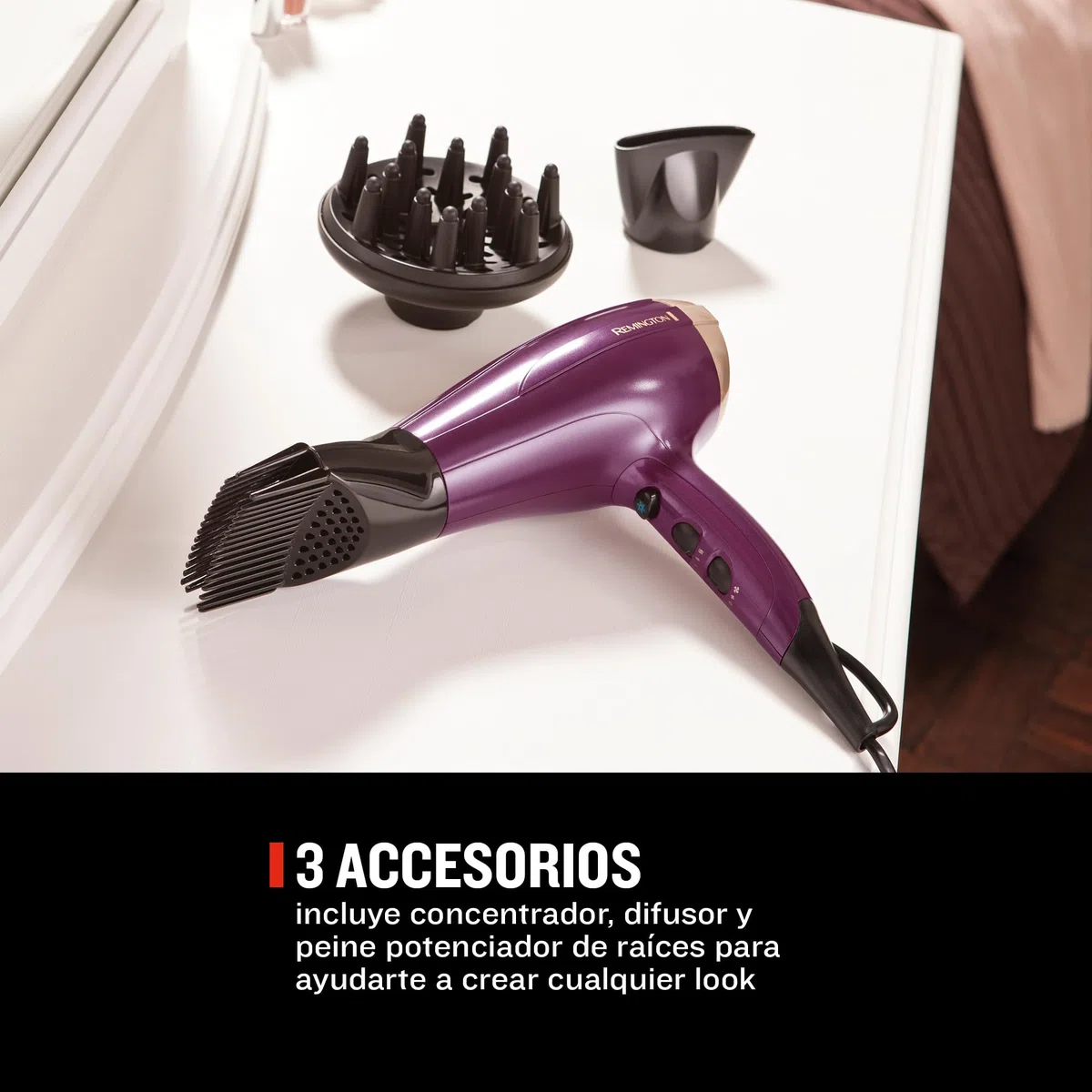 Remington Secador Pelo Iónico ligero, más volumen Your Style 2300W, difusor, concentrador, potenciador volumen, 3 ajustes temperatura, 2 de velocidad, ráfaga de aire frío, bajo nivel ruido D5219