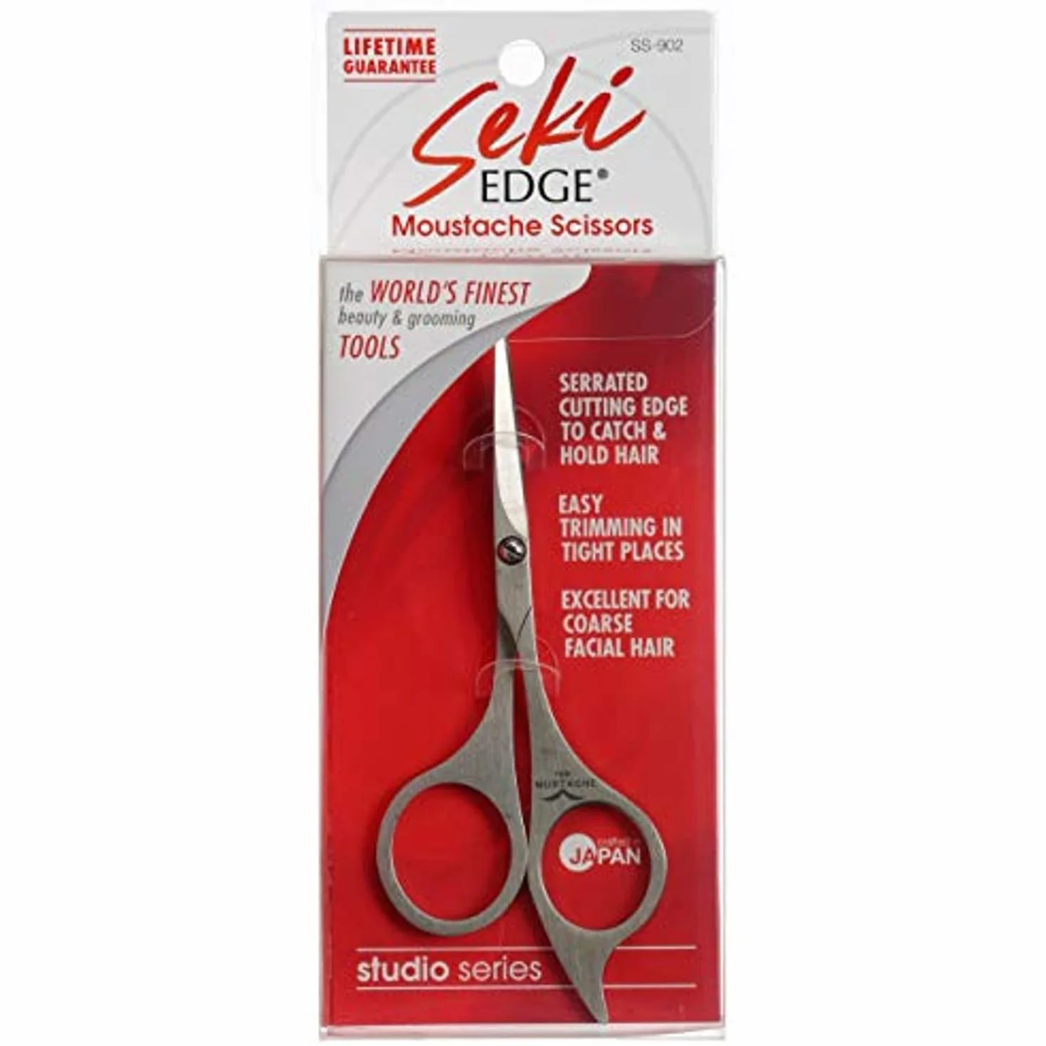 Seki EDGE SS-902 | Made in Japan | Tijeras de barba dentadas | Tijeras de precisión ergonómicas de acero inoxidable | Hojas finas afiladas a mano | 12,4 x 5,1 x 0,6 cm