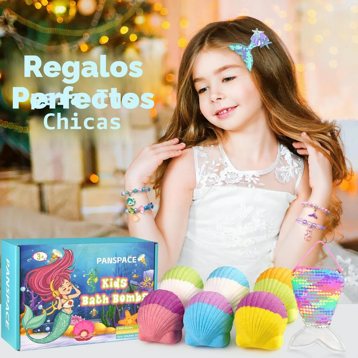 Bombas de baño para niños con sorpresa en el interior, 6 bombas de baño orgánicas para niñas y niños de 3 a 12 años, set de regalo de bombas de baño para cumpleaños con pulseras de sirena