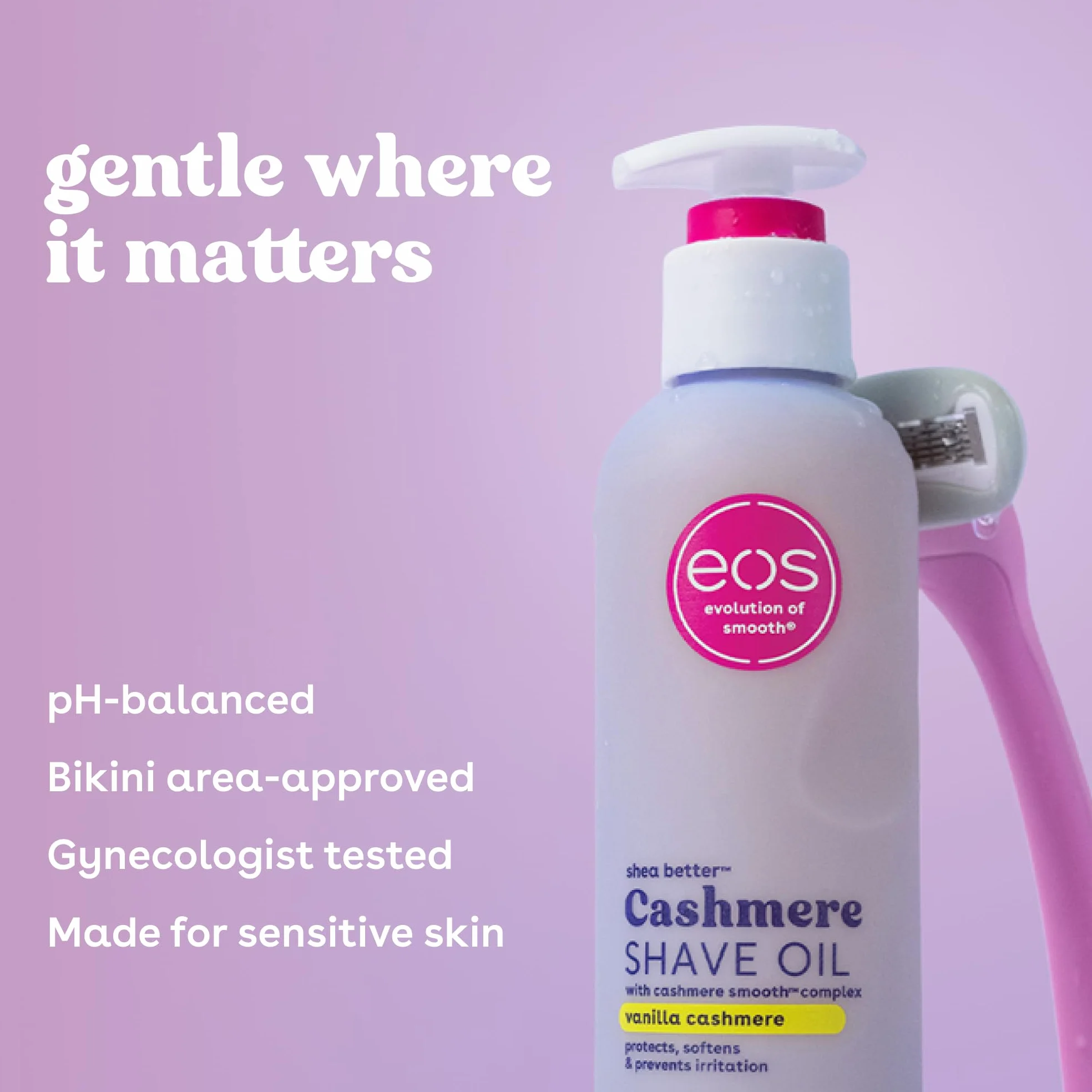 eos Cashmere Skin Collection Shave Oil- Vanilla Cashmere Scented, Entire Bikini Area-Approved, 6 fl oz