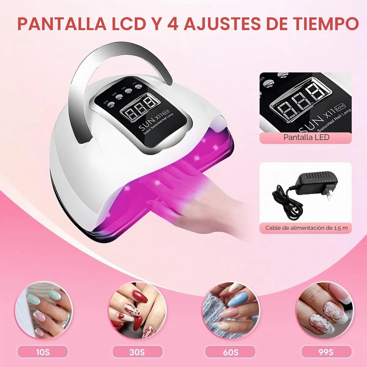 Lámpara de uñas LED UV de 280 W, secador de uñas para esmalte de gel, con 66 perlas de lámpara y sensor automático, 4 temporizadores, herramientas profesionales para decoración de uñas