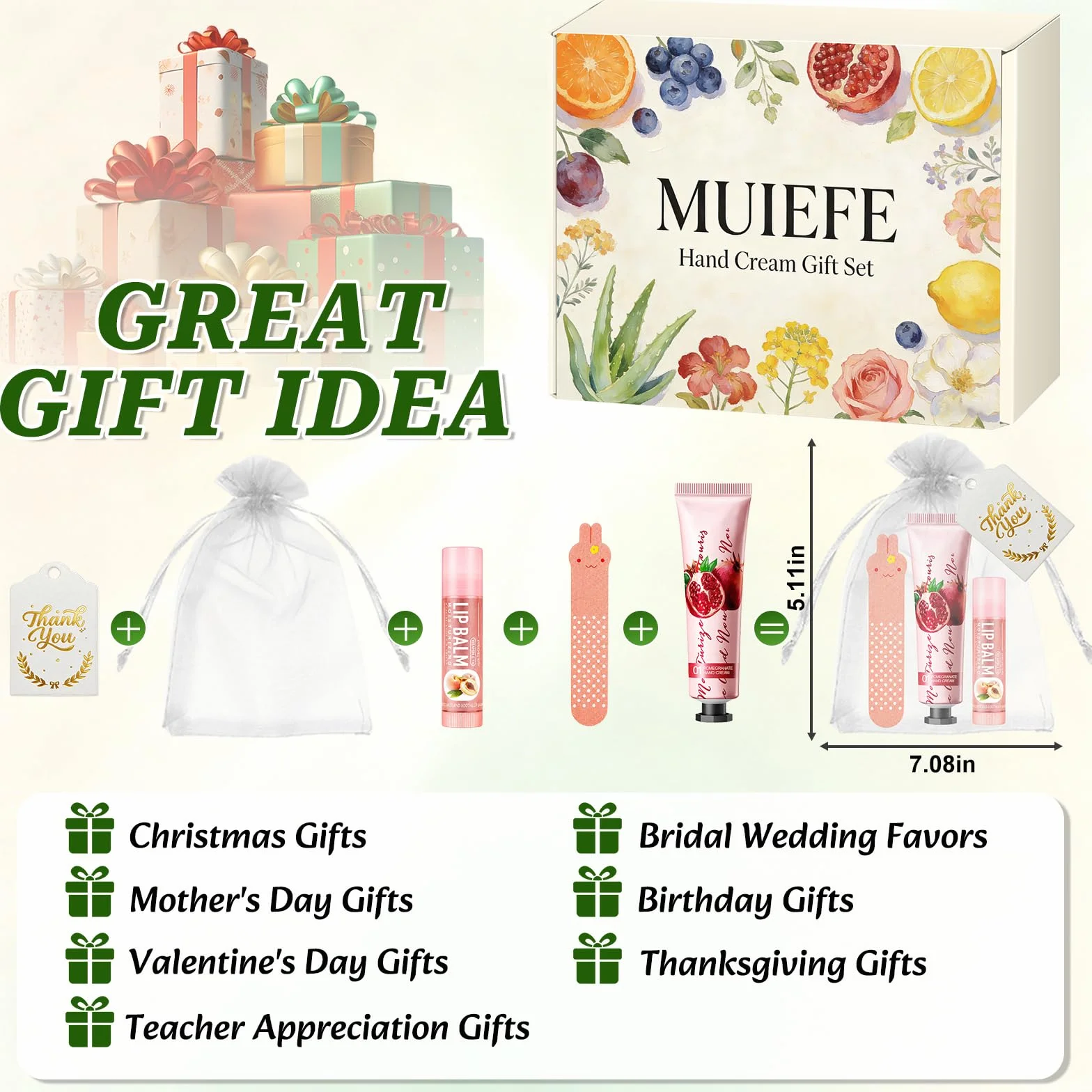 Set de Regalo de 100 Piezas con Crema de Manos, Mini Regalos para Mujeres que Incluyen Cremas de Manos, Bálsamos Labiales, Mini Limas de Uñas, Bolsitas de Organza y Tarjetas de Agradecimiento