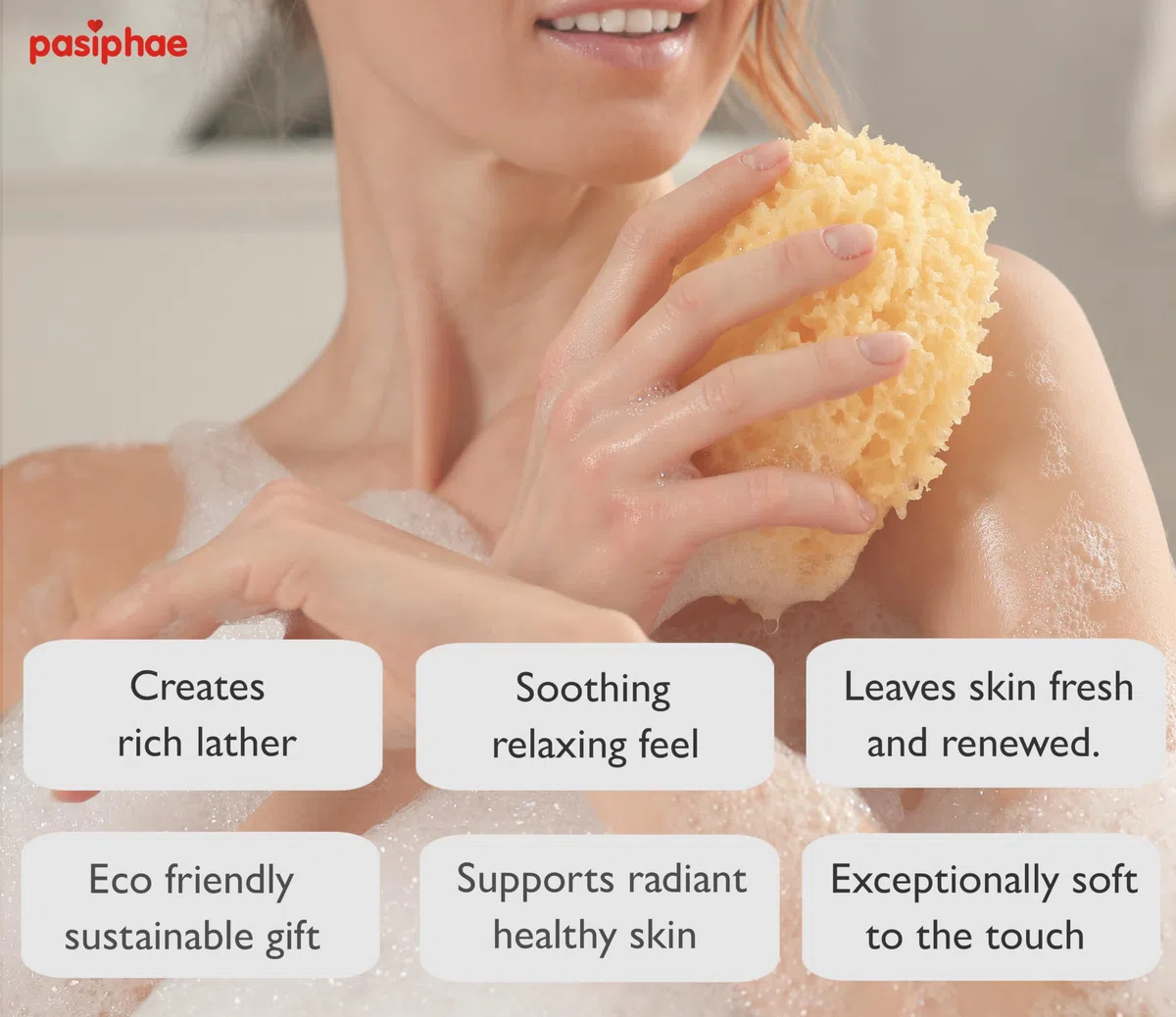 Pasiphae - Esponja de baño natural de Grecia - Esponja de baño de panal, esponja exfoliante orgánica suave para adultos, esponja corporal ecológica para mujeres y hombres (talla L, 1 unidad)