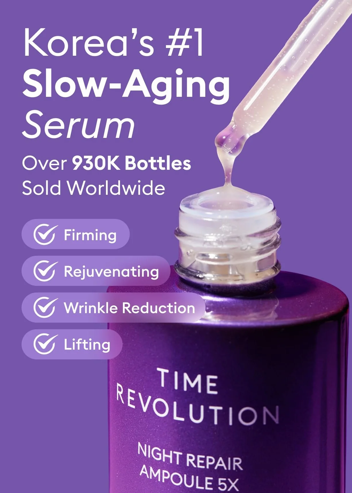 MISSHA Time Revolution Night Repair Face Serum Ampoule (5.ª generación) — Cuidado facial probiótico nocturno para revitalización y luminosidad, 1.69 fl oz