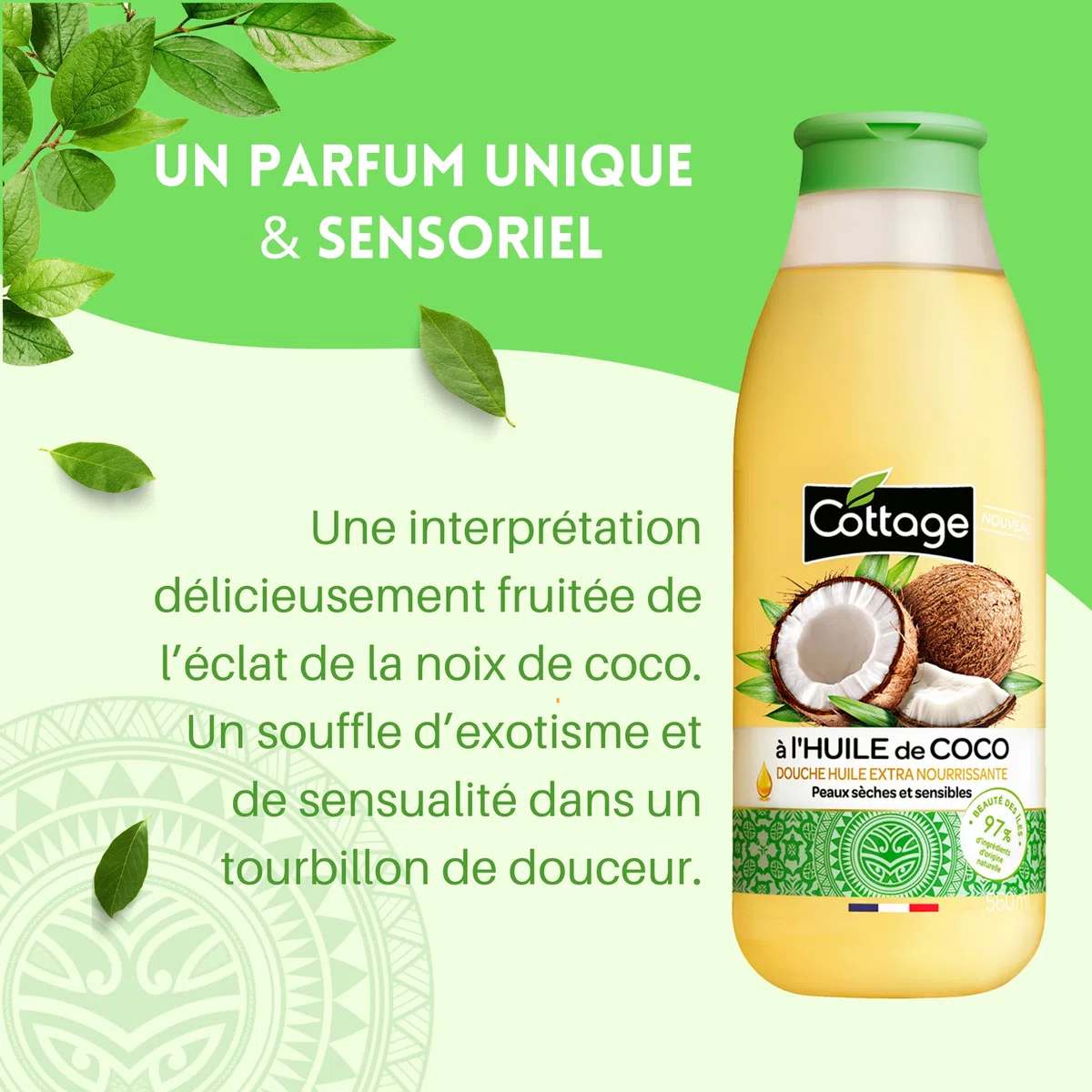 Cottage Aceite de ducha extra nutritivo con aceite de coco, piel seca y sensible, 560 ml