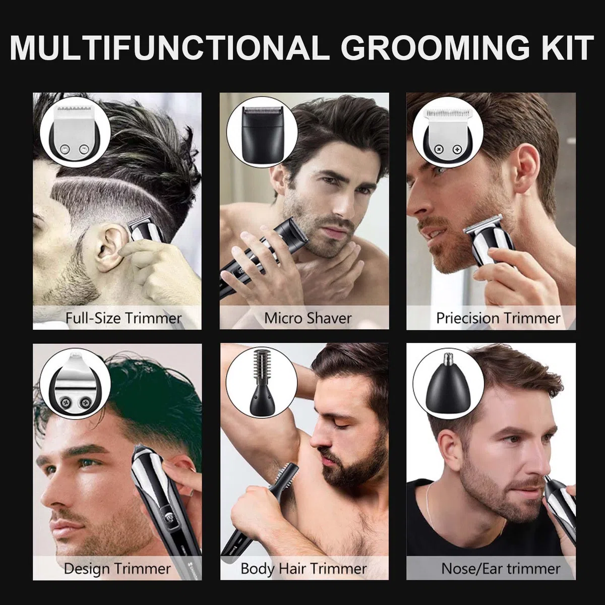 Colexy Barttrimmer Herren Haarschneidemaschine Set, 12-in-1 Haarschneider Pflegegeset Nashaartrimmer Körperhaartrimmer präzise Rasierer elektrische Herren, Wiederaufladbarer & Wasserdichter