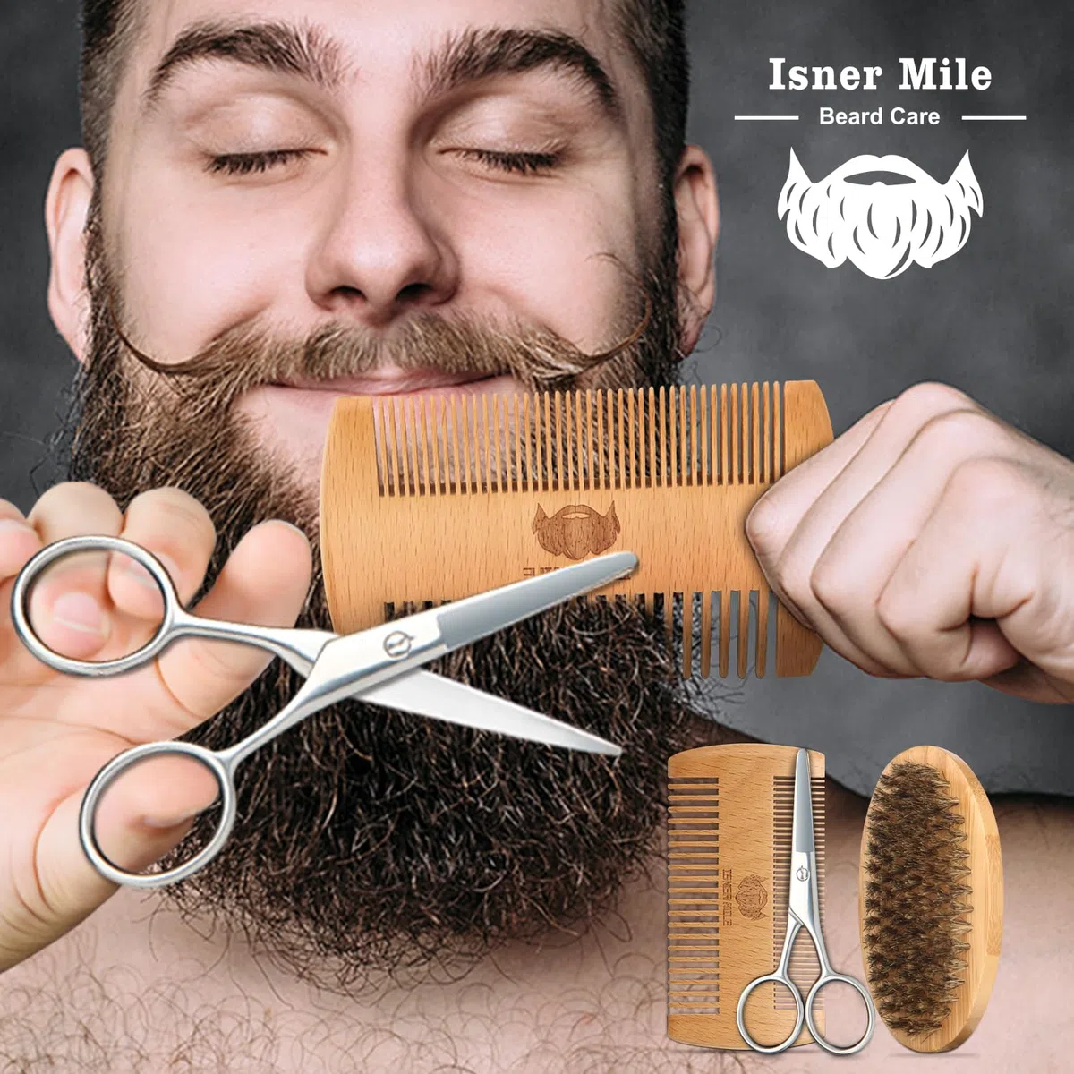 Kit de Barba - Kit de Barba con Aceite para la Barba, Loción para la Barba, Bálsamo para la Barba, Cepillo para la Barba, Peine, Tijeras para la Barba