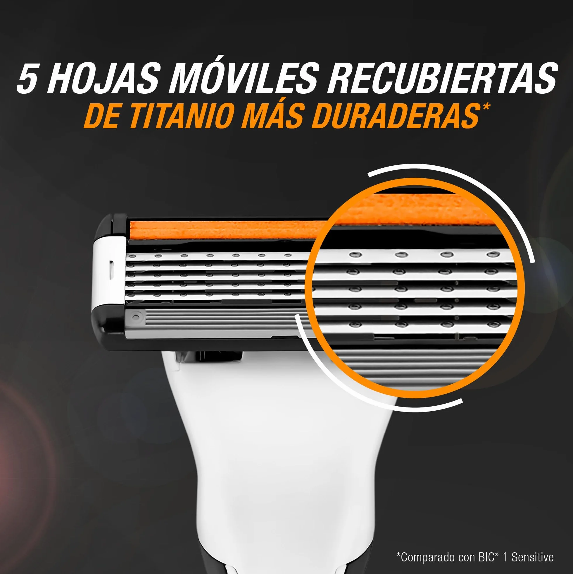 BIC Hybrid 5 Flex Maquinilla Recargable para Hombre, 1 Mango con Contrapeso y Recambios de Hojas Móviles Recubiertas de Titanio con Nanotecnología - Pack de 1+10