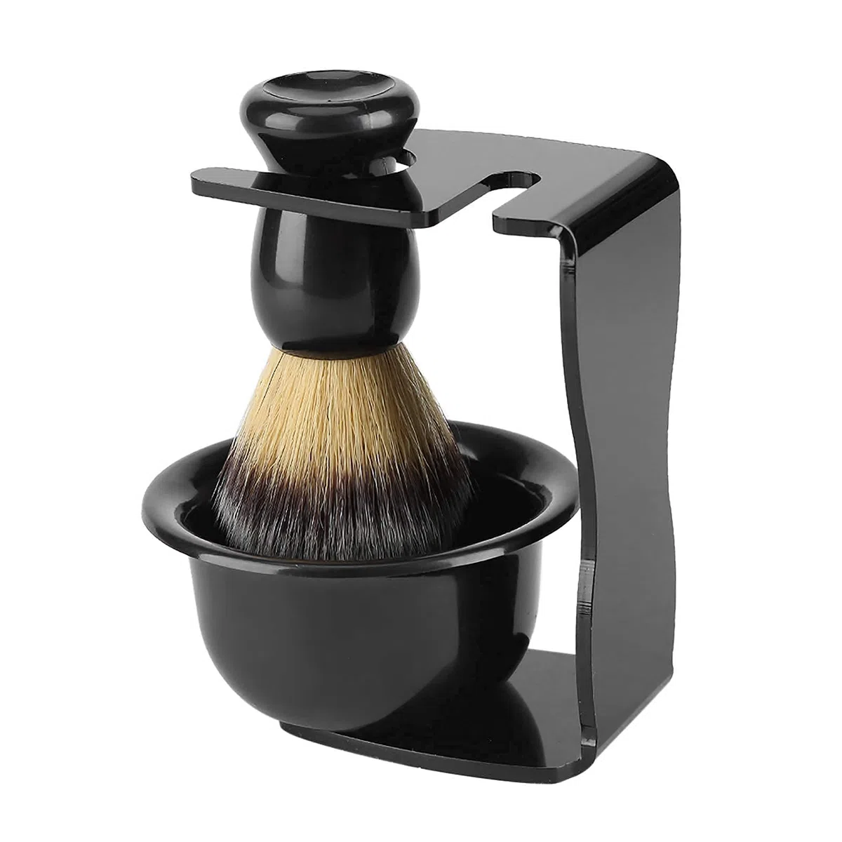 Juego de Afeitado, Soporte de Resina ABS para Afeitar Madera para Hombres, Soporte para Afeitar, Cuenco de acrílico, Juego de brochas con maquinillas de Afeitar manuales