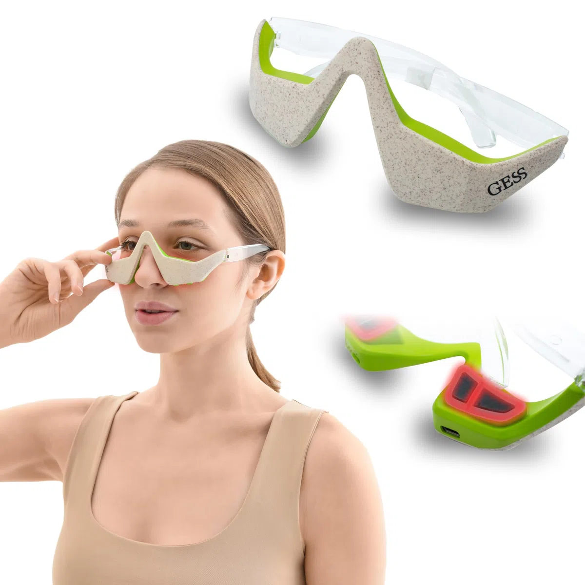 GESS Kuper - Gafas de microcorriente con 3 modos de intensidad, recargables, antienvejecimiento, levantamiento de la piel del contorno, microcorrientes faciales, estiramiento facial y antiarrugas