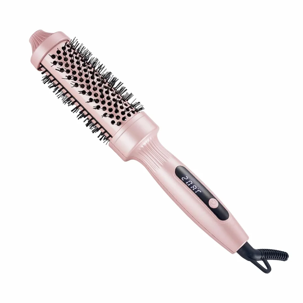 Thermal Brush Cepillo Térmico Redondo, Cepillo Rizador Calentado de 38mm, Peine Alisador de Cabello, PTC Redondo Cepillo de Pelo Caliente para Rizado y Cabello Liso, 100-230 ℃, Cable 2M, Doble Voltaje