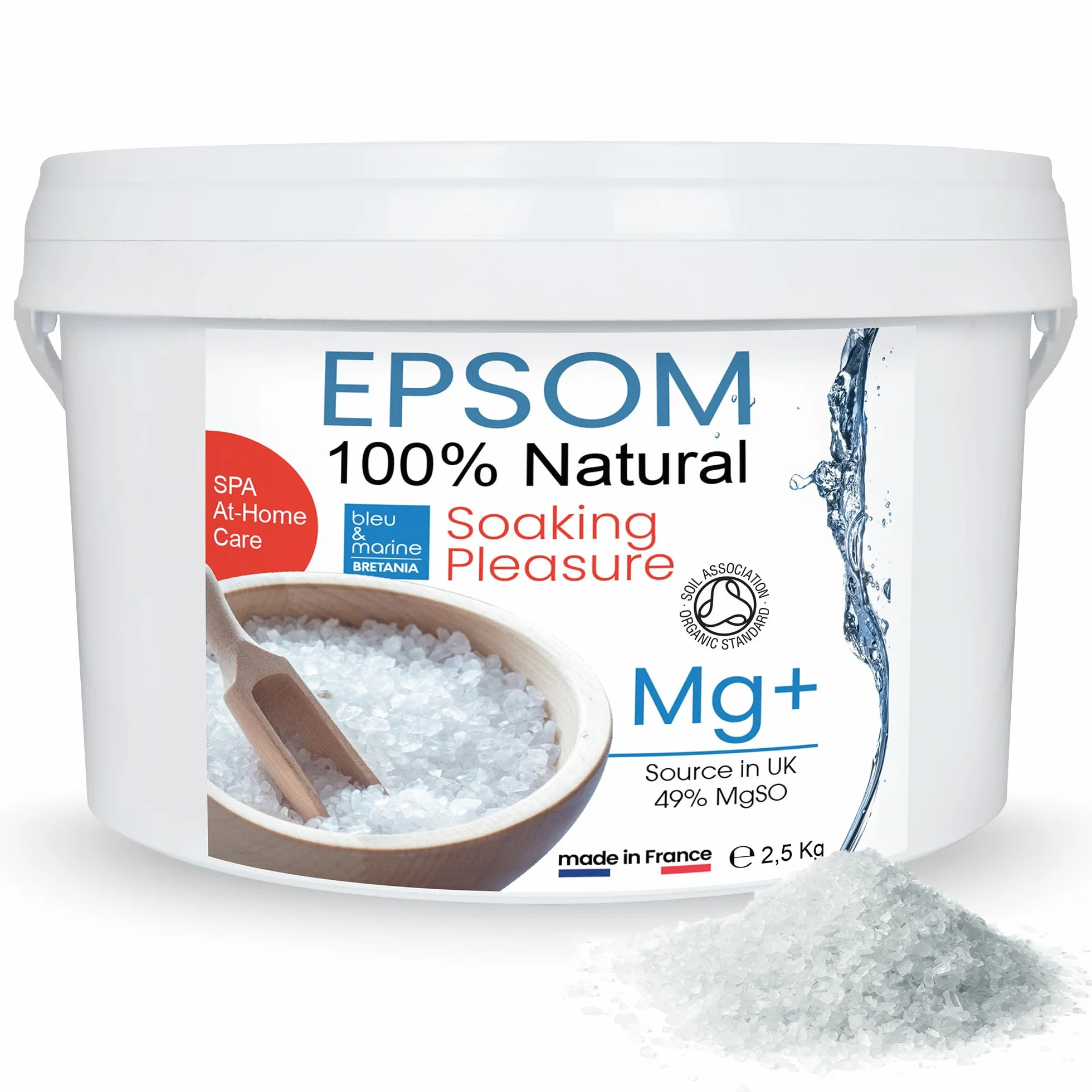Magnesio, Sales de Epsom Naturales: Para Baño de Pies y Exfoliación, Piernas Cansadas, Mejora la Circulación e Hidrata la Piel | Baño Muscular Deportistas, 2.5 kg