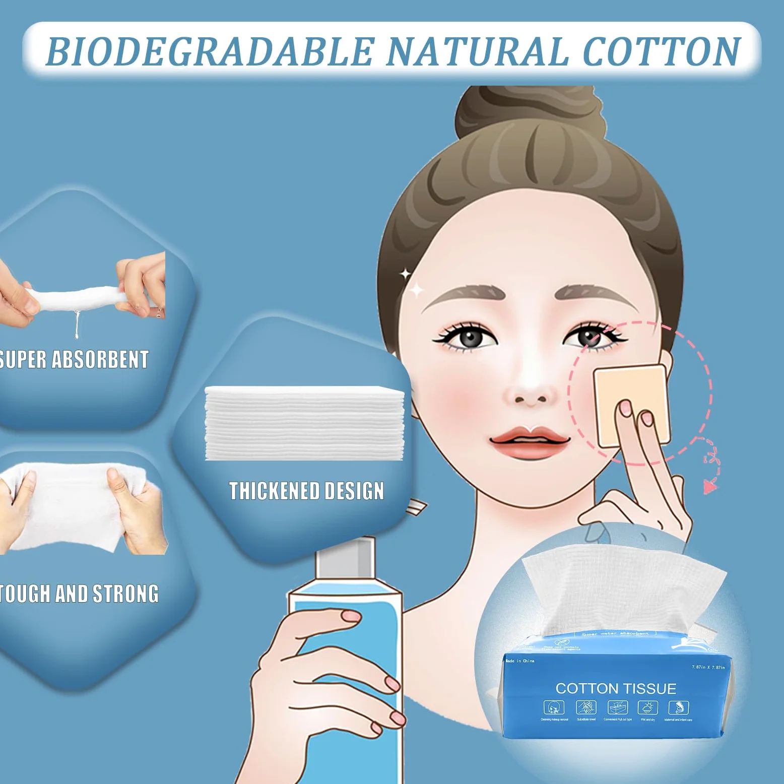 Toallitas faciales de algodón, desechables, tejido ultra suave y limpieza profunda, sin pelusa, para pieles sensibles, desmaquillantes y bebés, paquete de 4, 60 unidades