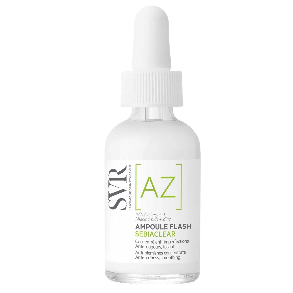 SVR - Ampolla Sebiaclear Flash - Gama Sebiaclear – Sérum anti-imperfecciones y anti-enrojecimiento – Para piel propensa al acné – Ácido azelaico 15%, Niacinamida – 30 ml