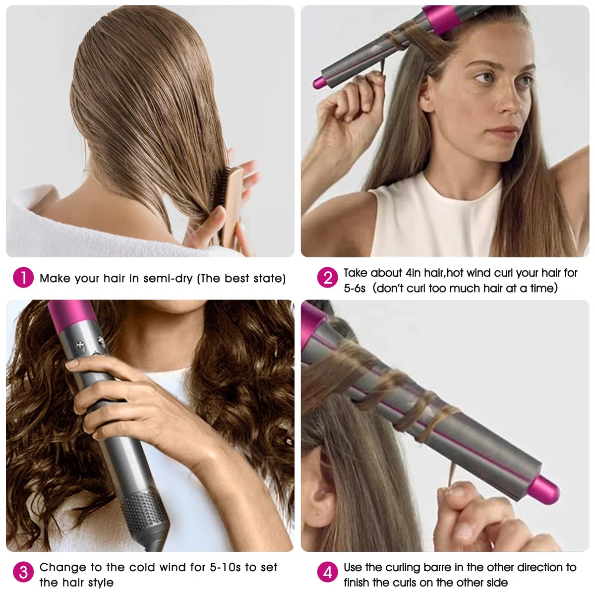 2 barriles rizadores de cabello de 20 mm de largo para piezas de accesorios Dyson Airwrap, accesorios de auto-rizado para Airwrap Styler, accesorios de rizado para múltiples estilos de cabello
