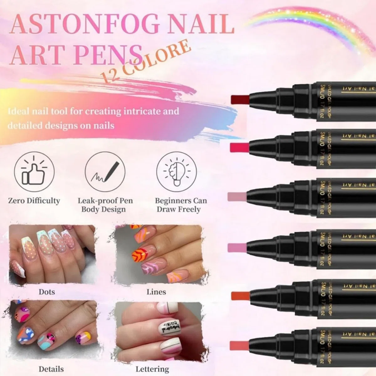Bolígrafos De Esmalte De Uñas Para Mujeres, Bolígrafos Esmalte Uñas Gel, Kit Des Pintura Esmaltes Secado Rápido 6 Colores, Para Un Acabado Des Manicura Profesional