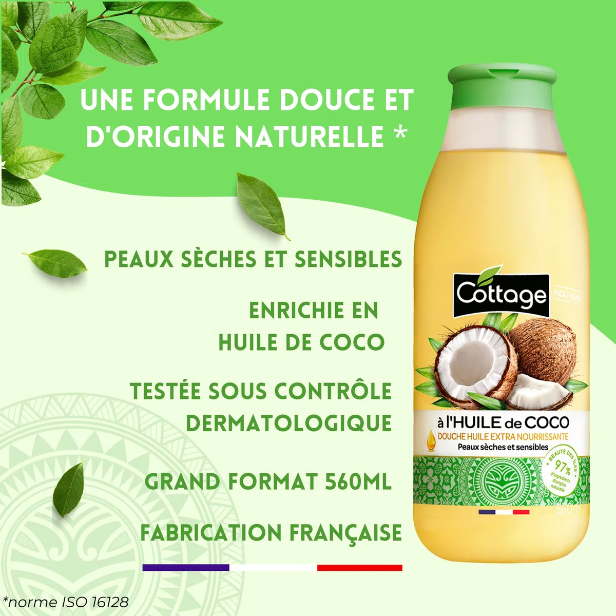 Cottage Aceite de ducha extra nutritivo con aceite de coco, piel seca y sensible, 560 ml