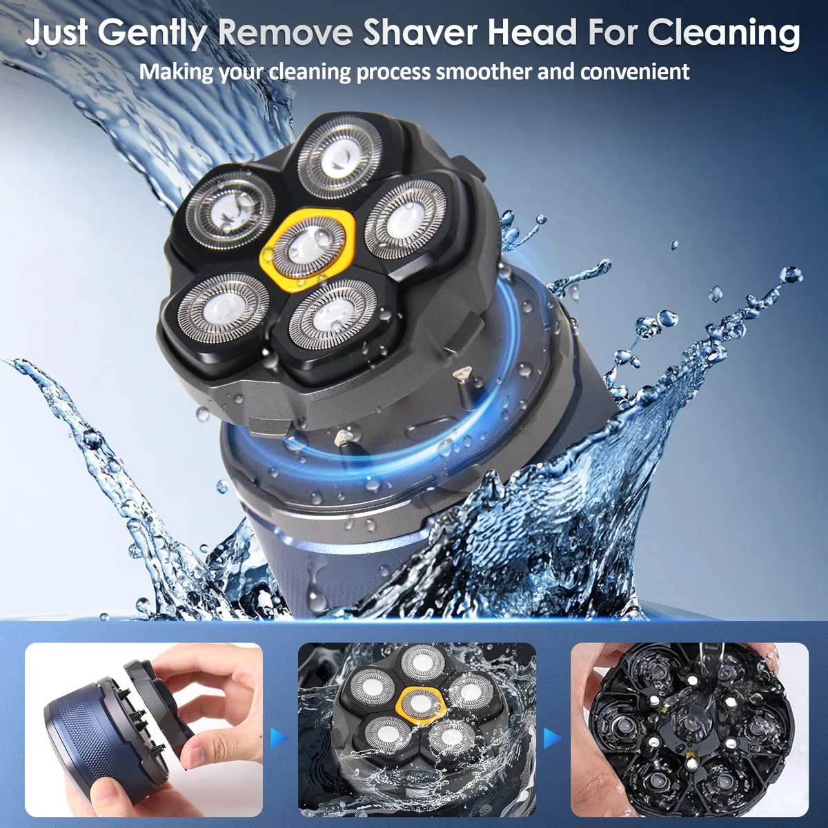 Journeyside Afeitadora Cabeza Calva,Afeitadora Cabeza Hombre, Afeitar Cabello Hombre Impermeable IPX7,6D Afeitar Eléctrica Flotante Flexible, Uso Seco y Húmedo,Con Pantalla LED Bloqueo de Viaje