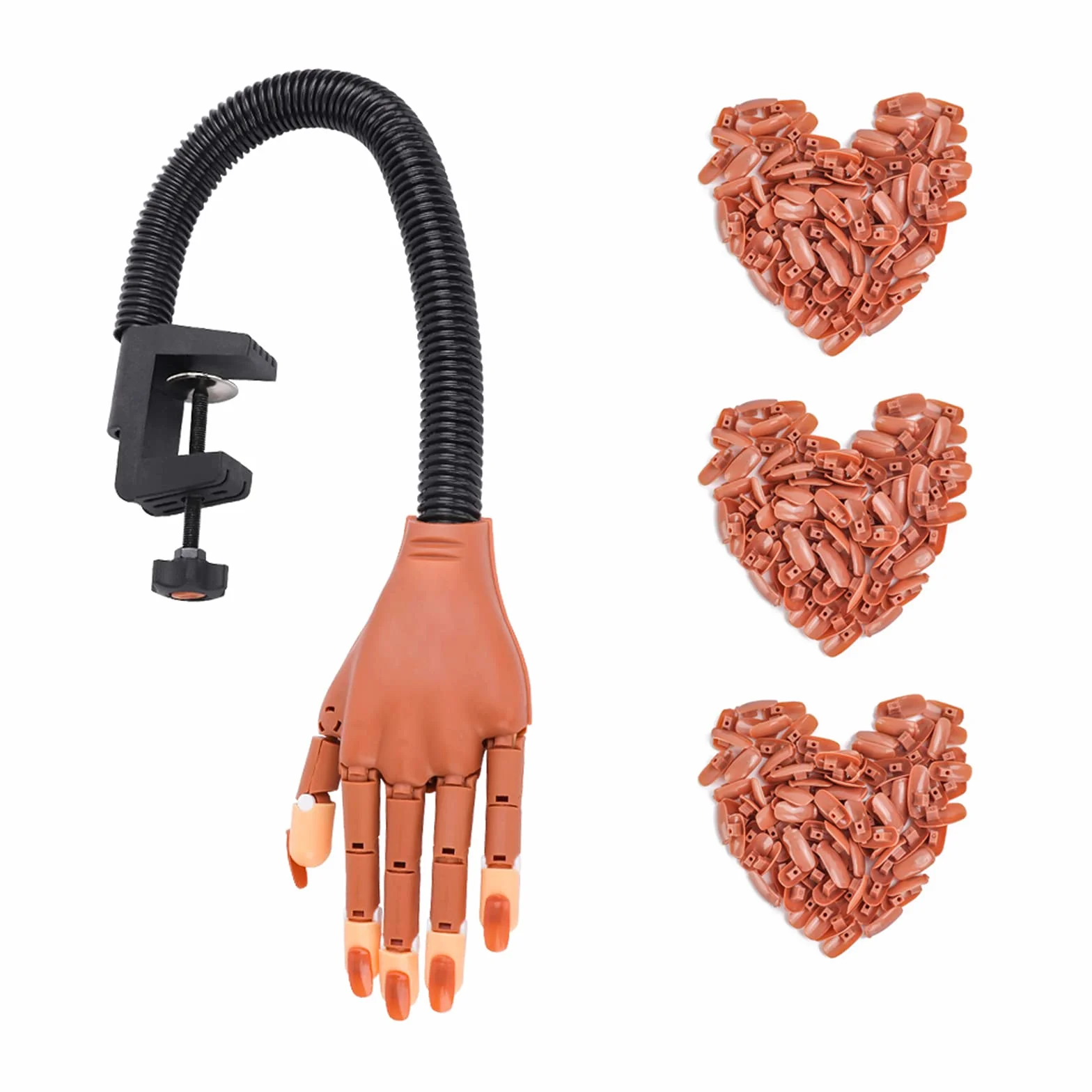 Deciniee Mano para Practicar Uñas, Mano de Practicas de Uñas y 300 Piezas de Uñas Acrilicas,Practicas Uñas Postizas Dedo de Practica Falsas Mano para Uñas Manicural, Decoración de Diamantes Imitación