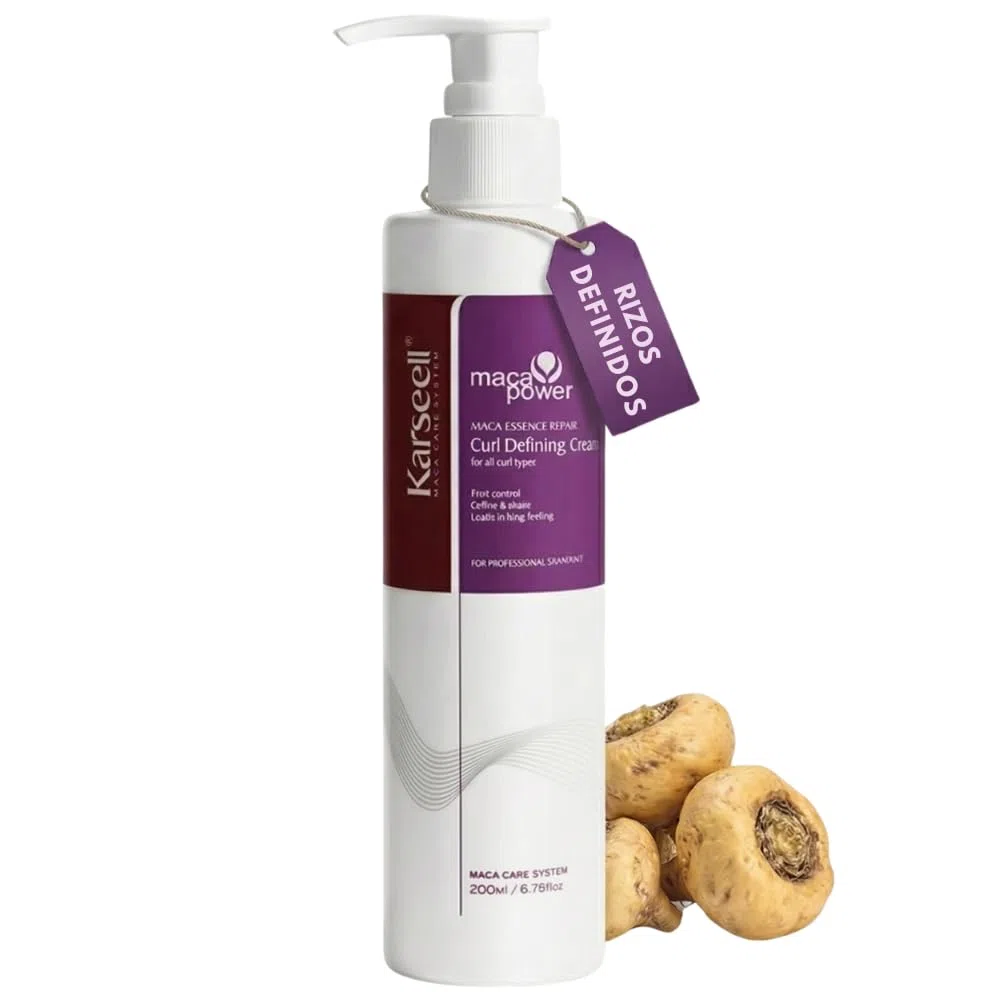 Karseell MACA CARE SYSTEM Crema Definidora de Rizos con Aceite de Argán Colágeno Coco Jojoba Hidratante Nutritiva Reparadora Antiencrespado Antifrizz Cabello Rizado Seco Dañado Brillo Suavidad 200ml
