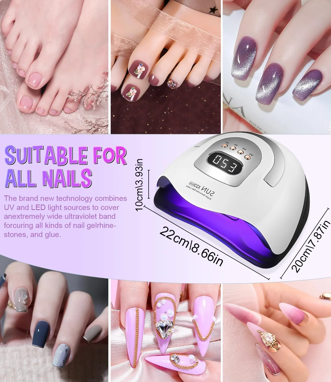 380W Lámpara de Uñas UV LED, 81pcs de cuentas LED Profesional Curado de Esmalte de Gel Secador de Uñas Rápido, con Función de Temporización para Manicura/Pedicure Nail Art en el Hogar y Salón