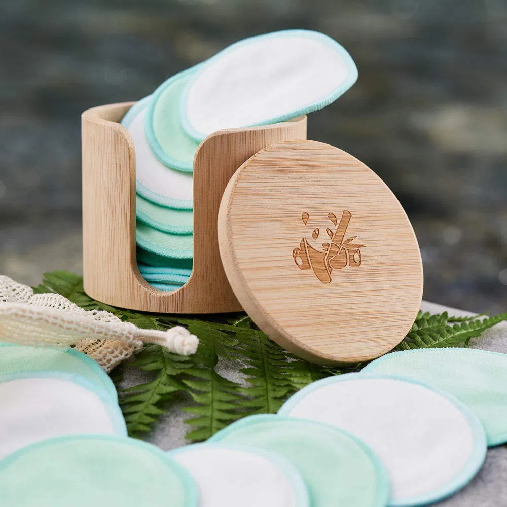 Almohadillas de algodón reutilizables y lavables hechas de algodón orgánico | almohadillas desmaquillantes ecológicas | 18 piezas incl. bolsa de lavado y caja de bambú