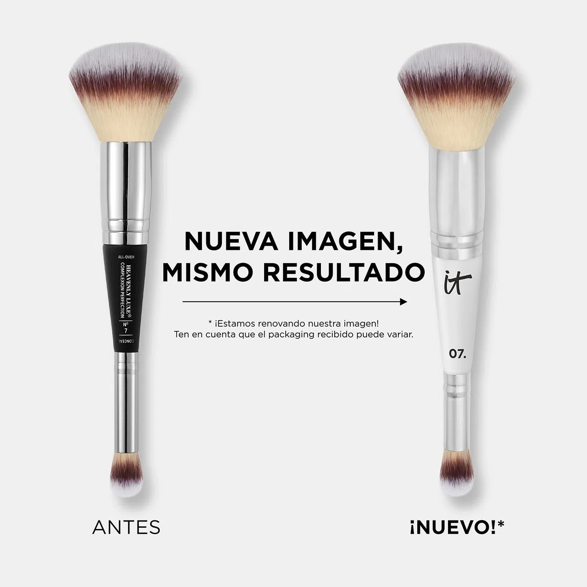 IT Cosmetics, Brocha Dual para Base de Maquillaje y Corrector, Mejor Acabado, Cerdas Resistentes y Ultrasuaves, Heavenly Luxe Complexion Perfection No. 7