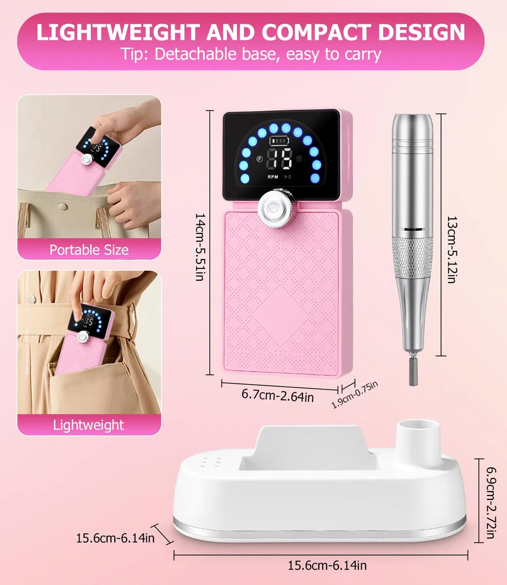 Bixury Lima Electrica Uñas Pulidor Lima Electrica Lima Electrica Uñas Portatil Drill para Uñas Profesional Torno Pedicura 50000RPM Velocidad Ajustable con Pantalla LCD para Manicura y Pedicura