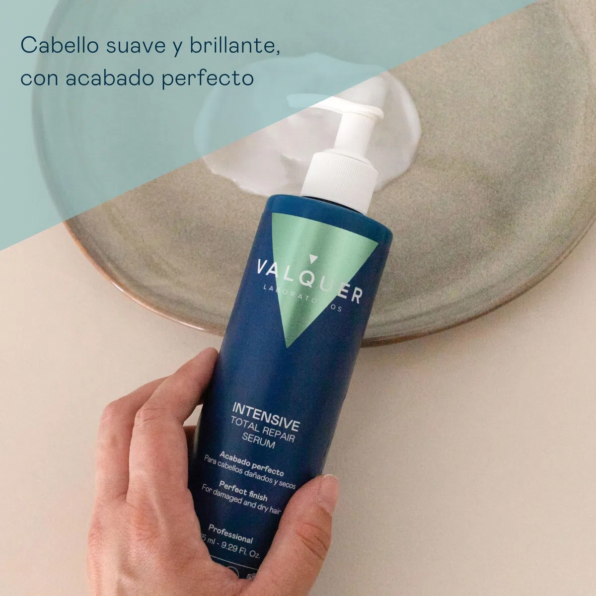 Valquer Sérum Capilar Intensivo Total Repair. Tratamiento Reparador para Cabellos Dañados y Secos con Panthenol y Vitamina E. Brillo, Suavidad y Acabado Perfecto. Vegano. 275 ml