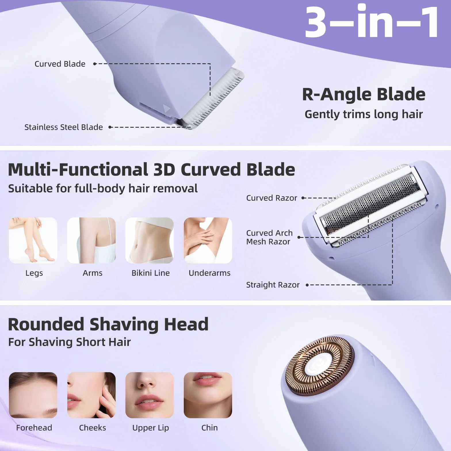 Carehabi Afeitadora Eléctrica para Mujer Depiladora Electrica Mujer Recortadora Femenina Electrica Impermeable Impermeable IPX6 para Bikini Axilas Piernas